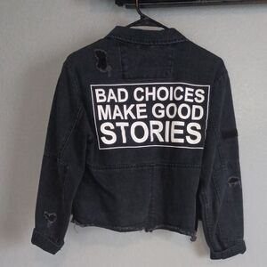 Black Denim Jacket with Bold Statement
